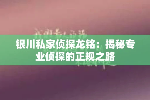 银川私家侦探龙铭：揭秘专业侦探的正规之路