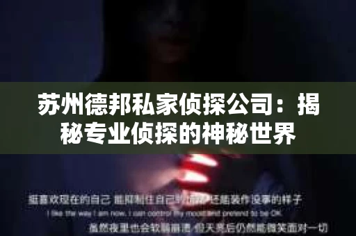 苏州德邦私家侦探公司：揭秘专业侦探的神秘世界